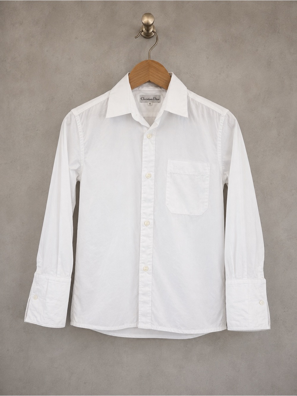 Christian Dior Boys Size 8 White Cotton Dress Shirt French Cuff Button Down EUC